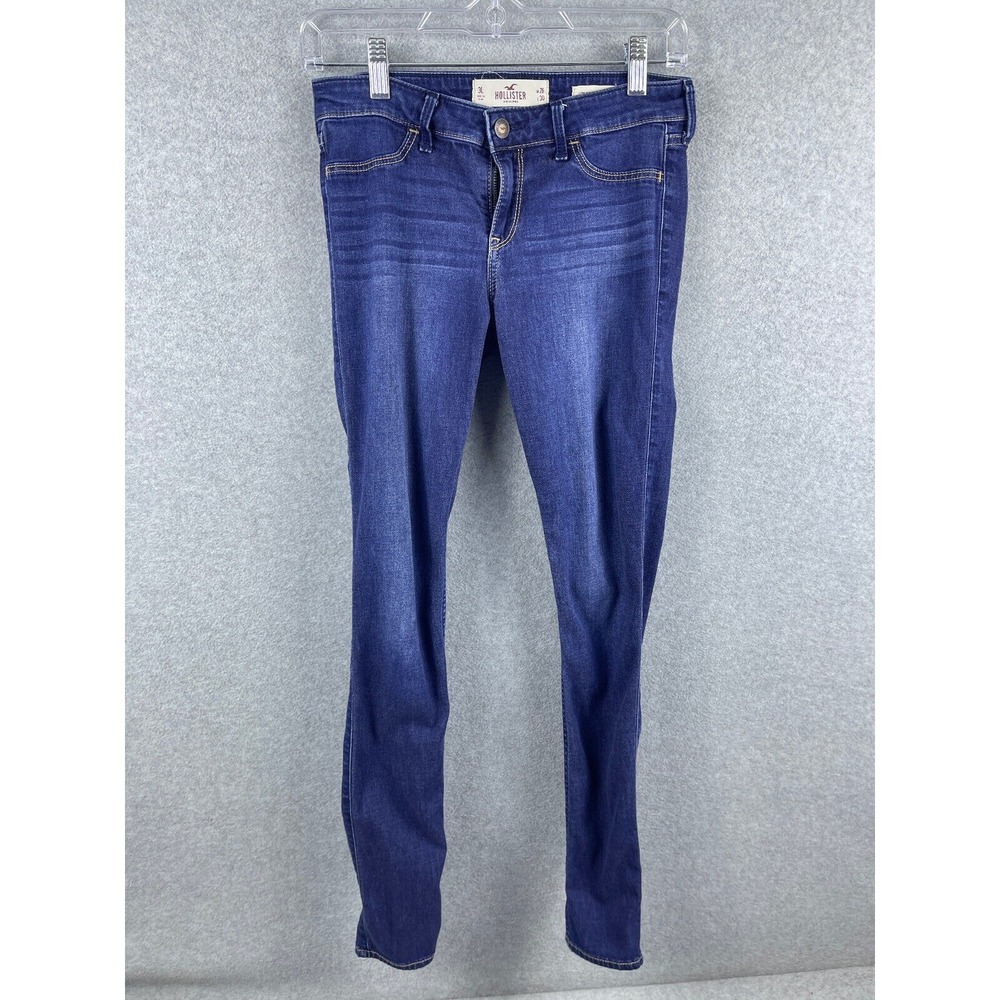 Hollister Jeans Junior's 3L Blue Low Rise Jean Legging Distressed Dark Wash